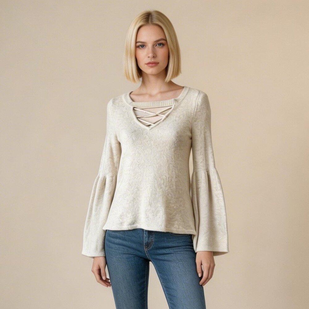 AMERICAN EAGLE | Beige Bell Sleeve Knit Sweater Sz S